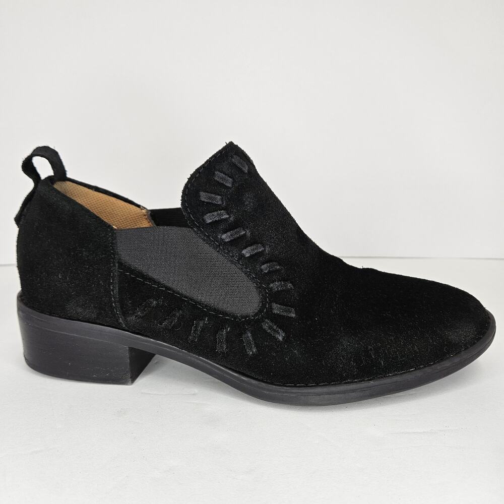 Montana Artisan Crafted Black Suede Slip On Stacked Heel Ankle Booties Size 6M